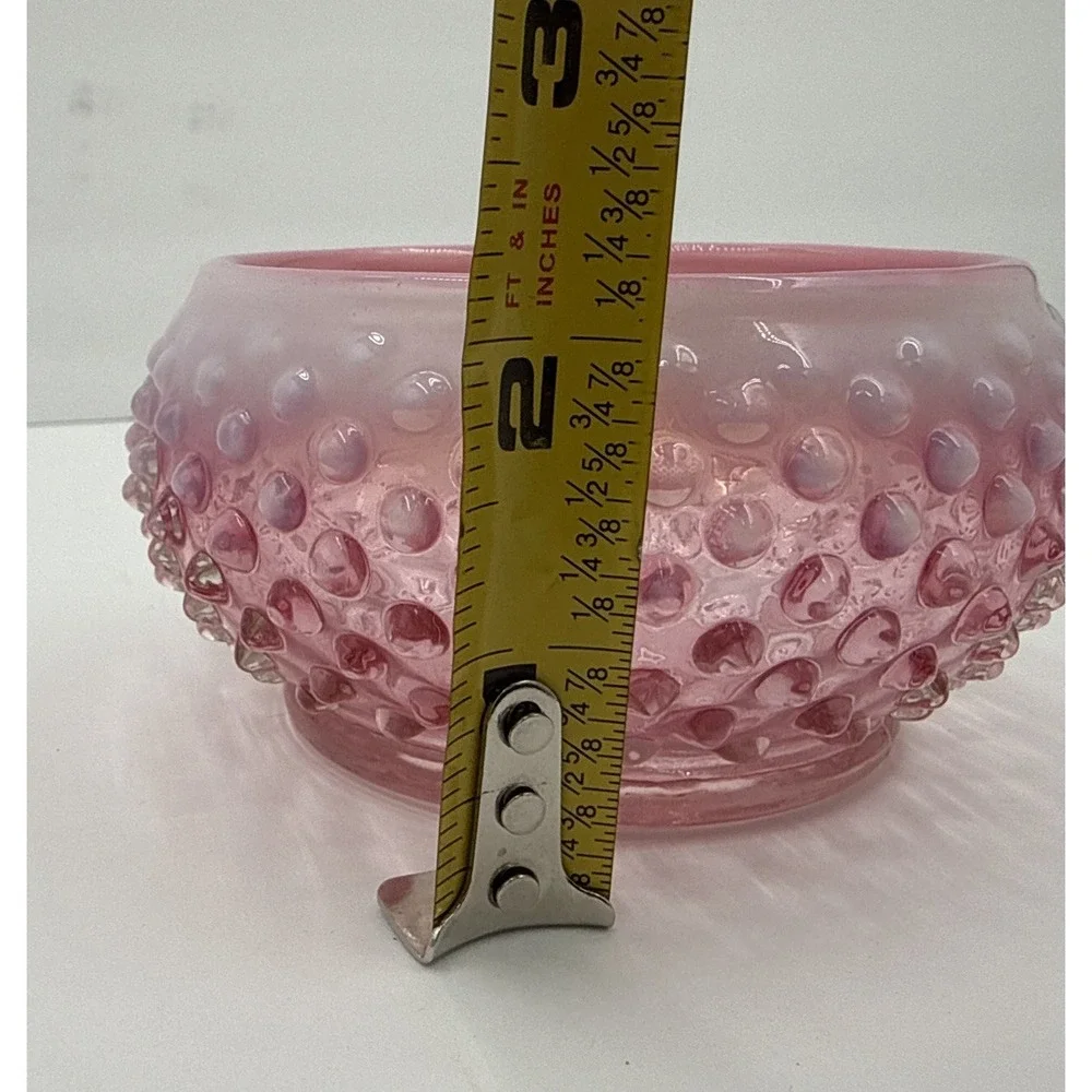 Vtg Fenton? Opalescent Pink Glass Bowl Hobnail Vanity Powder Jar Trinket Dish